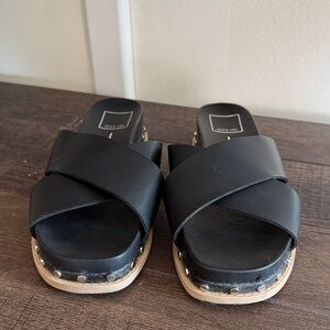 Dolce Vita Black Leather Mules with Studded Sole